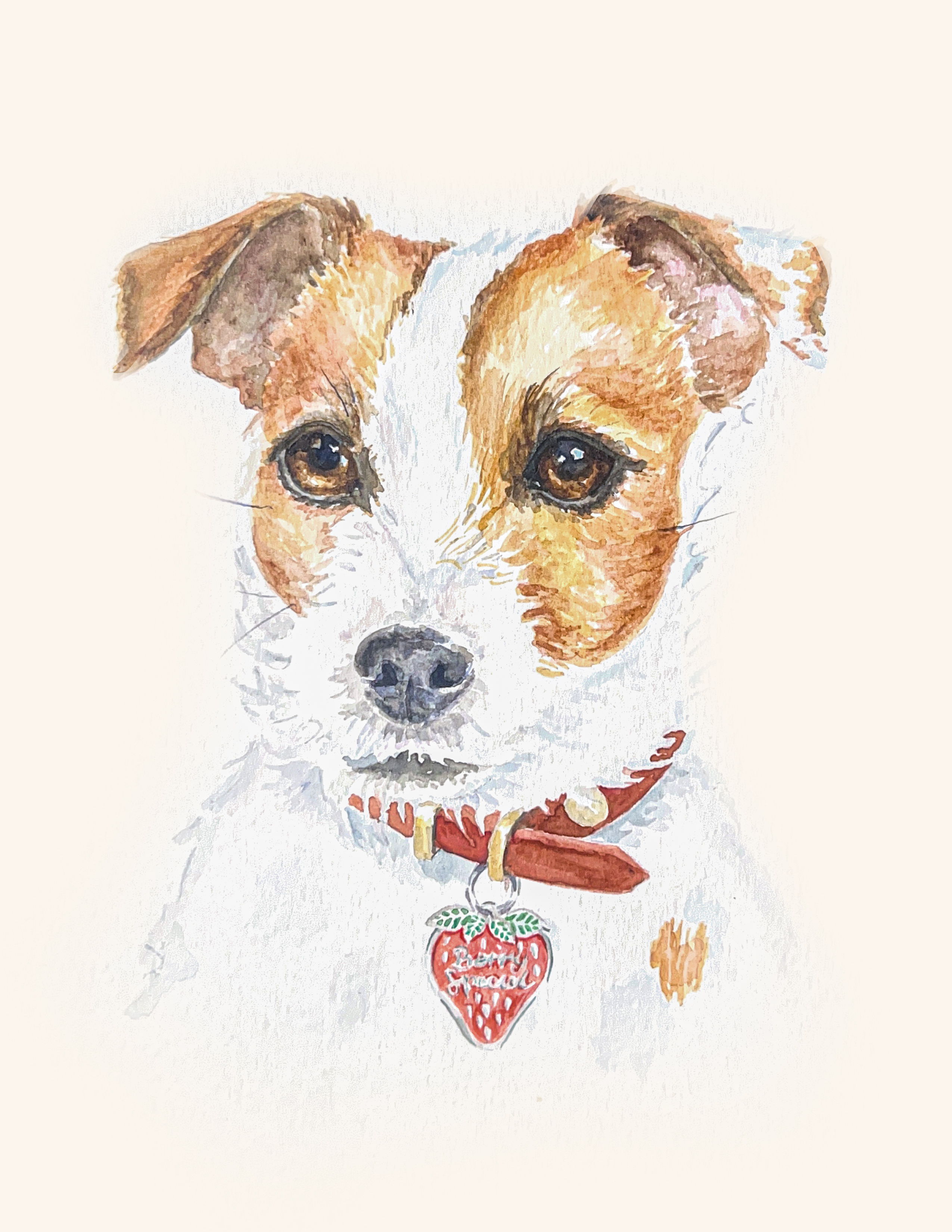 Watercolor painting of a dog named Huck