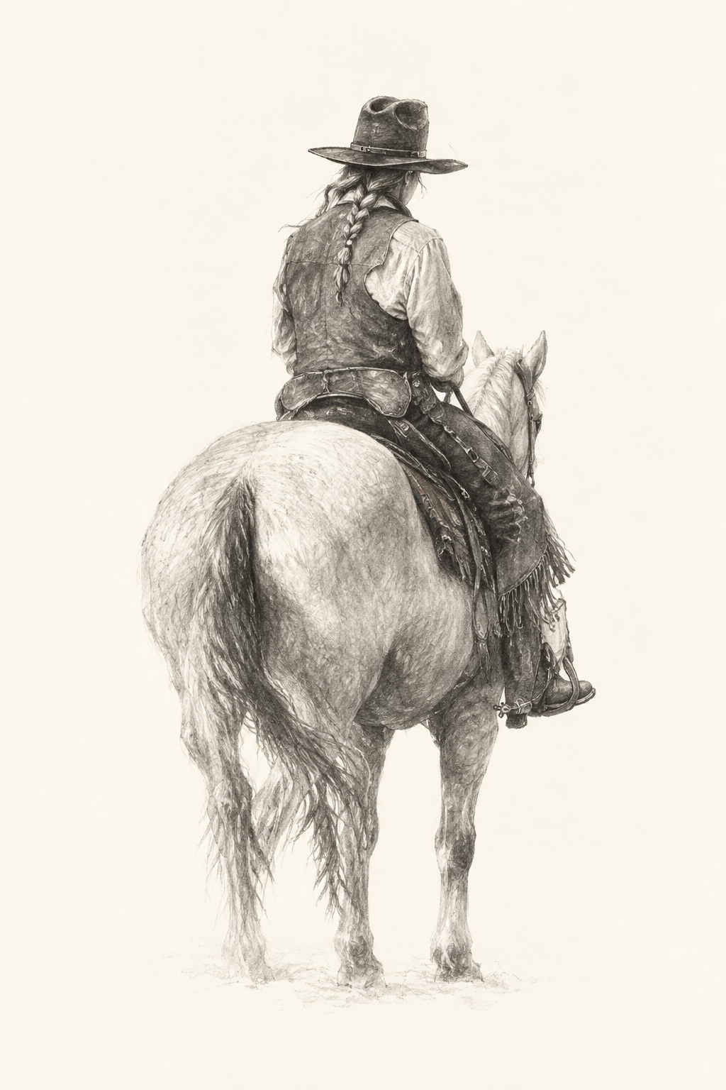 Graphite drawing of a rider on horseback
