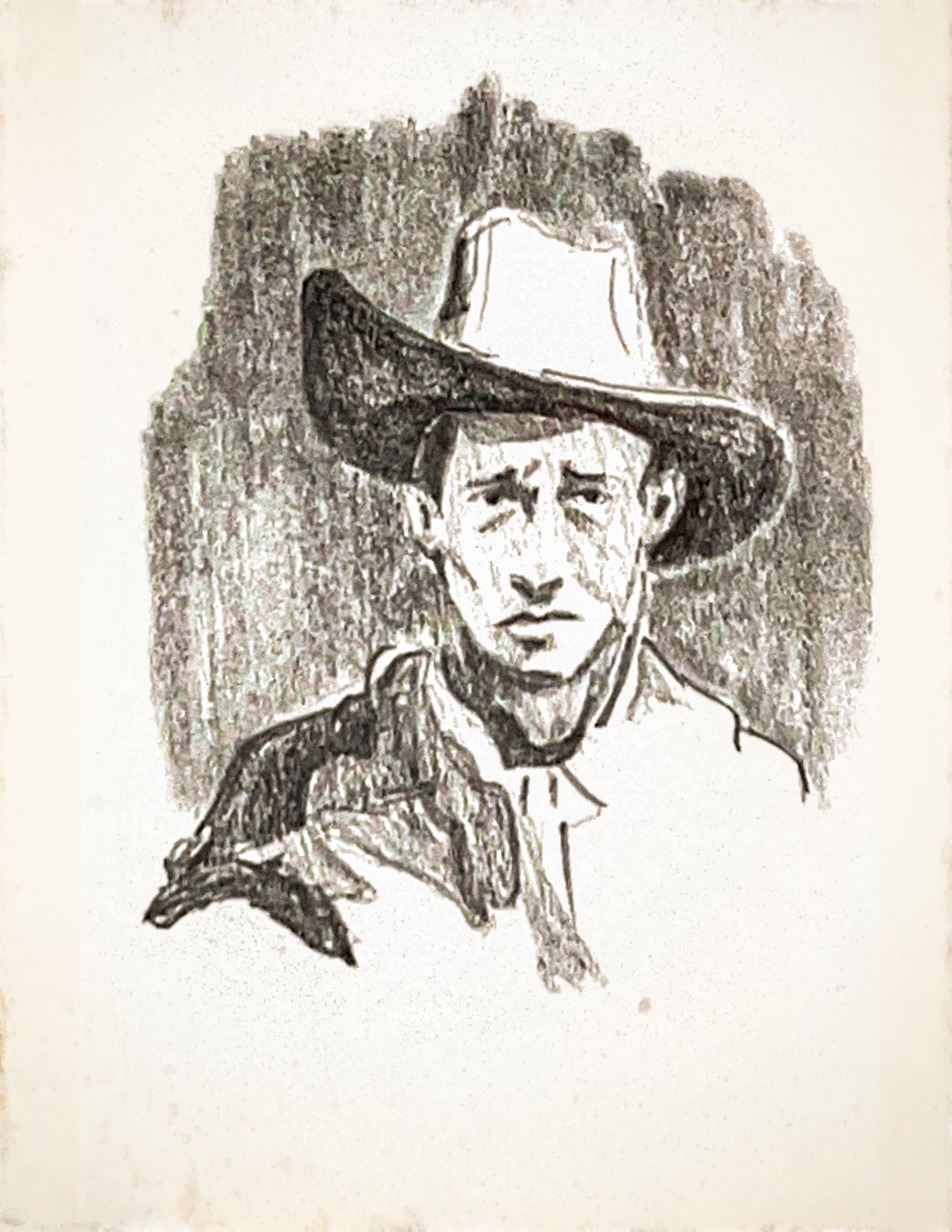 Charcoal portrait study of an old cowboy