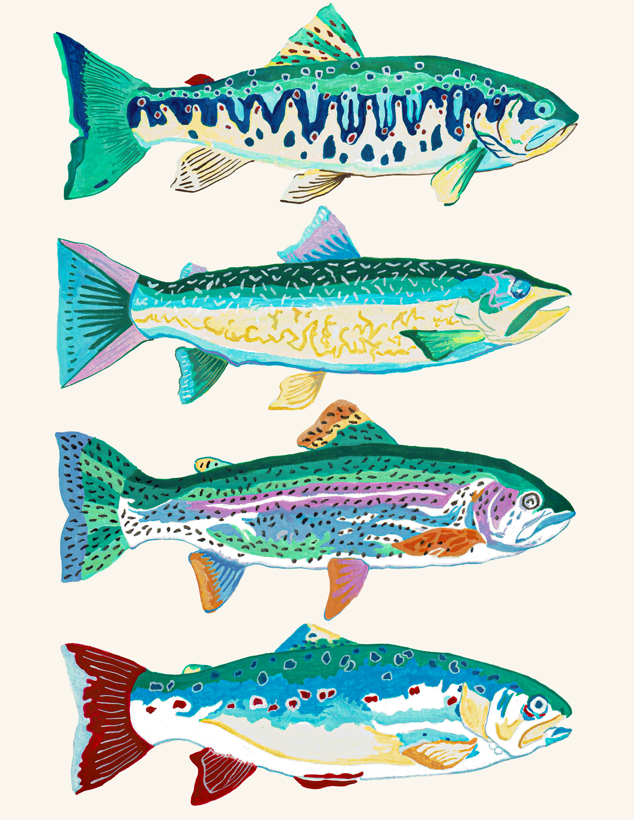 Oil painting of a trout study