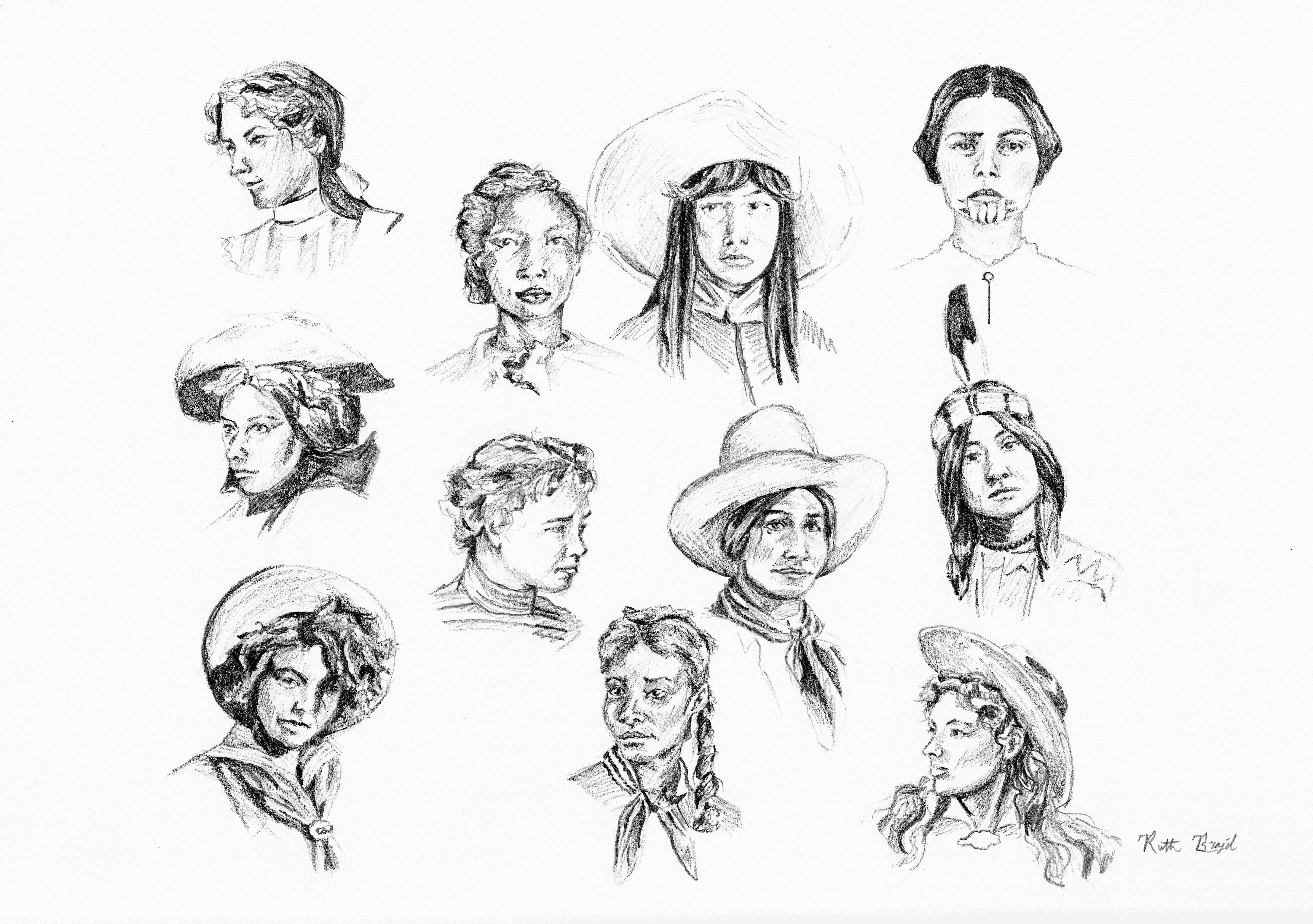 Charcoal drawing of Women of the West